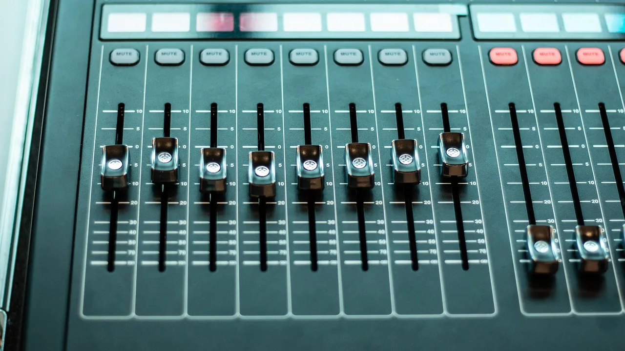 fader, volume control, audio mixer, console, control panel, mixing console, studio mixer, music, sound, audio, device, closeup