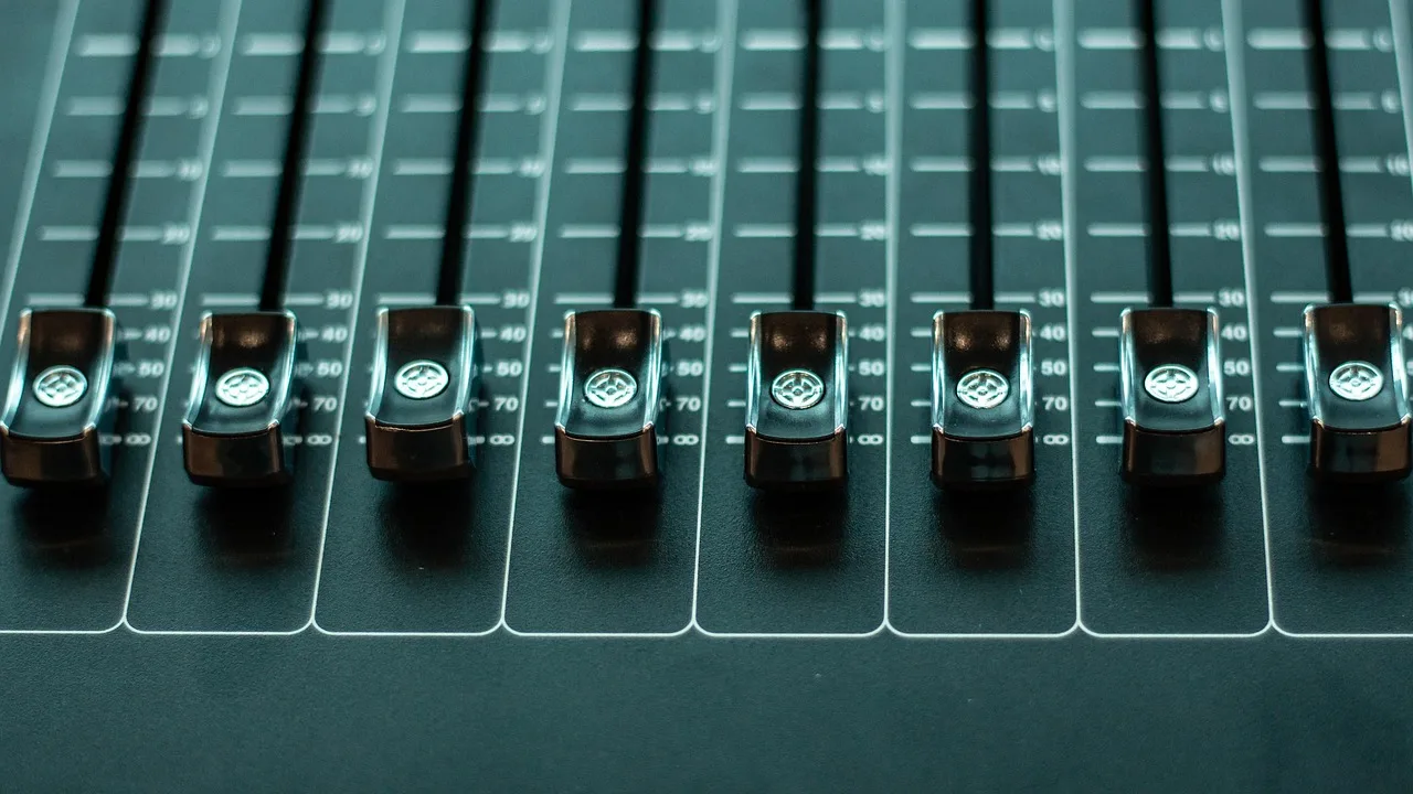 fader, volume control, audio mixer, console, control panel, mixing console, studio mixer, music, sound, audio, device, closeup